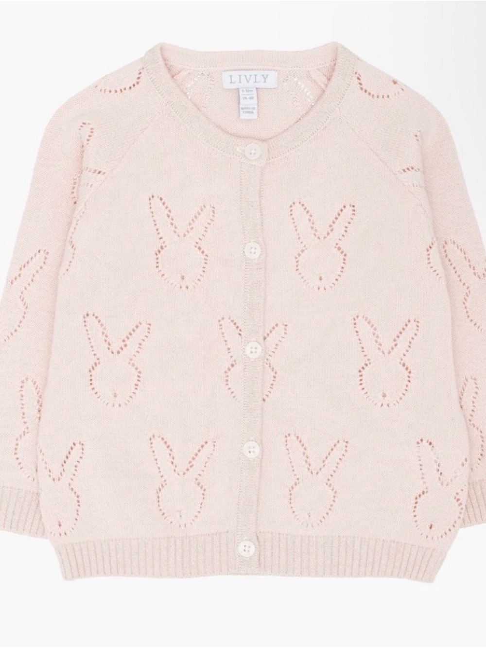 Livly Light Pink Bunny Eyelet Knit Cardigan